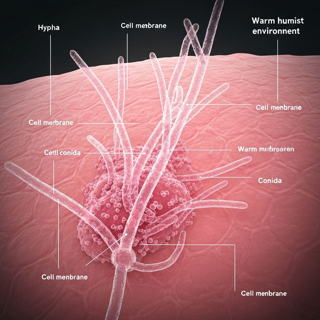 Microscopic view of fungal organisms on skin surface